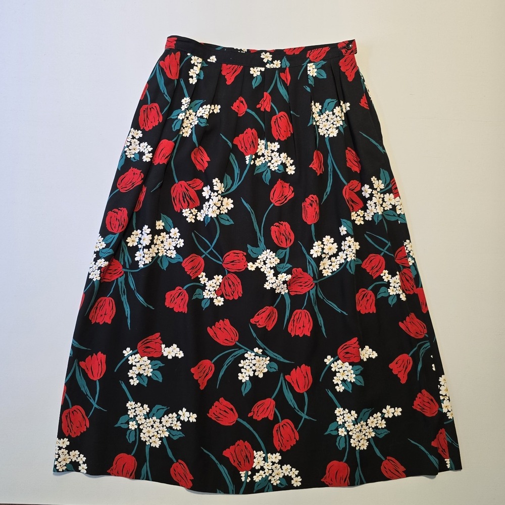 Pendleton Country Sophisticates Midi Skirt Size 12 28" Waist Black Floral Vtg